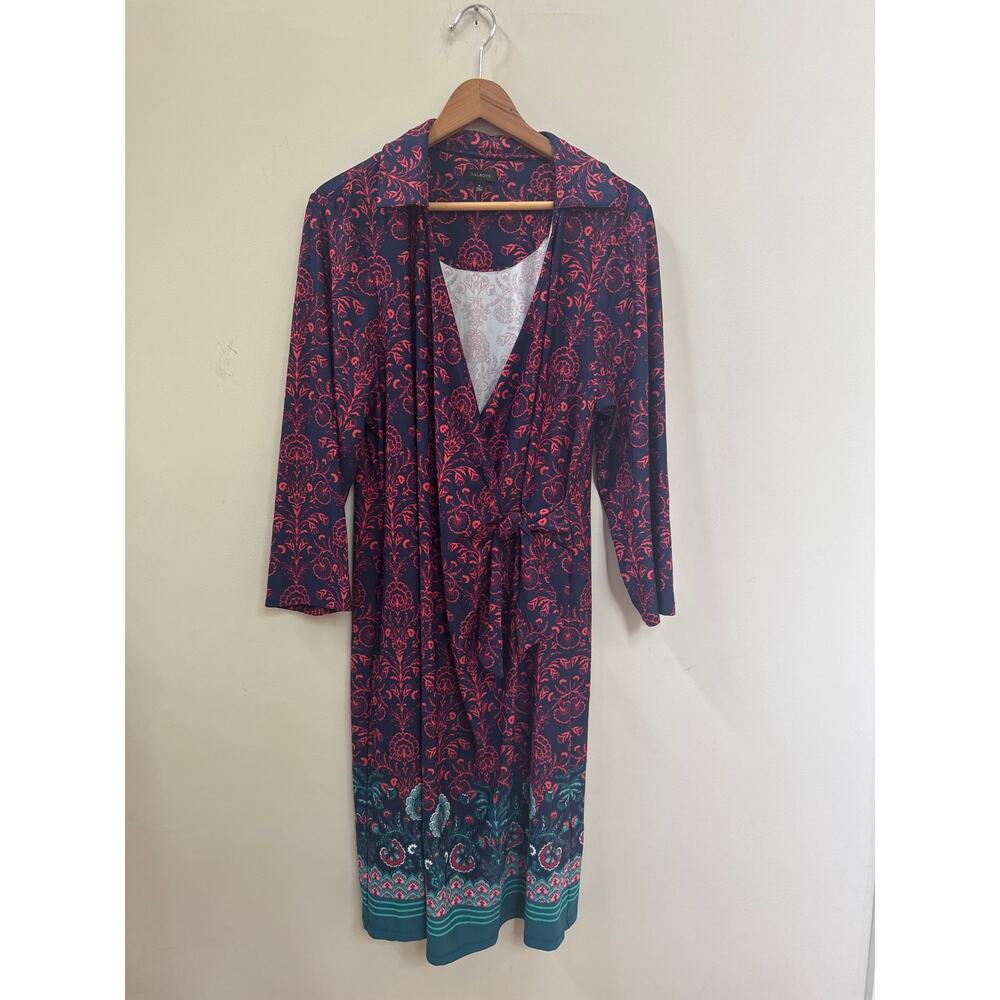 Talbots Size XL Effortless Jersey Kelley Dress Floral Damask Border Midi VNeck